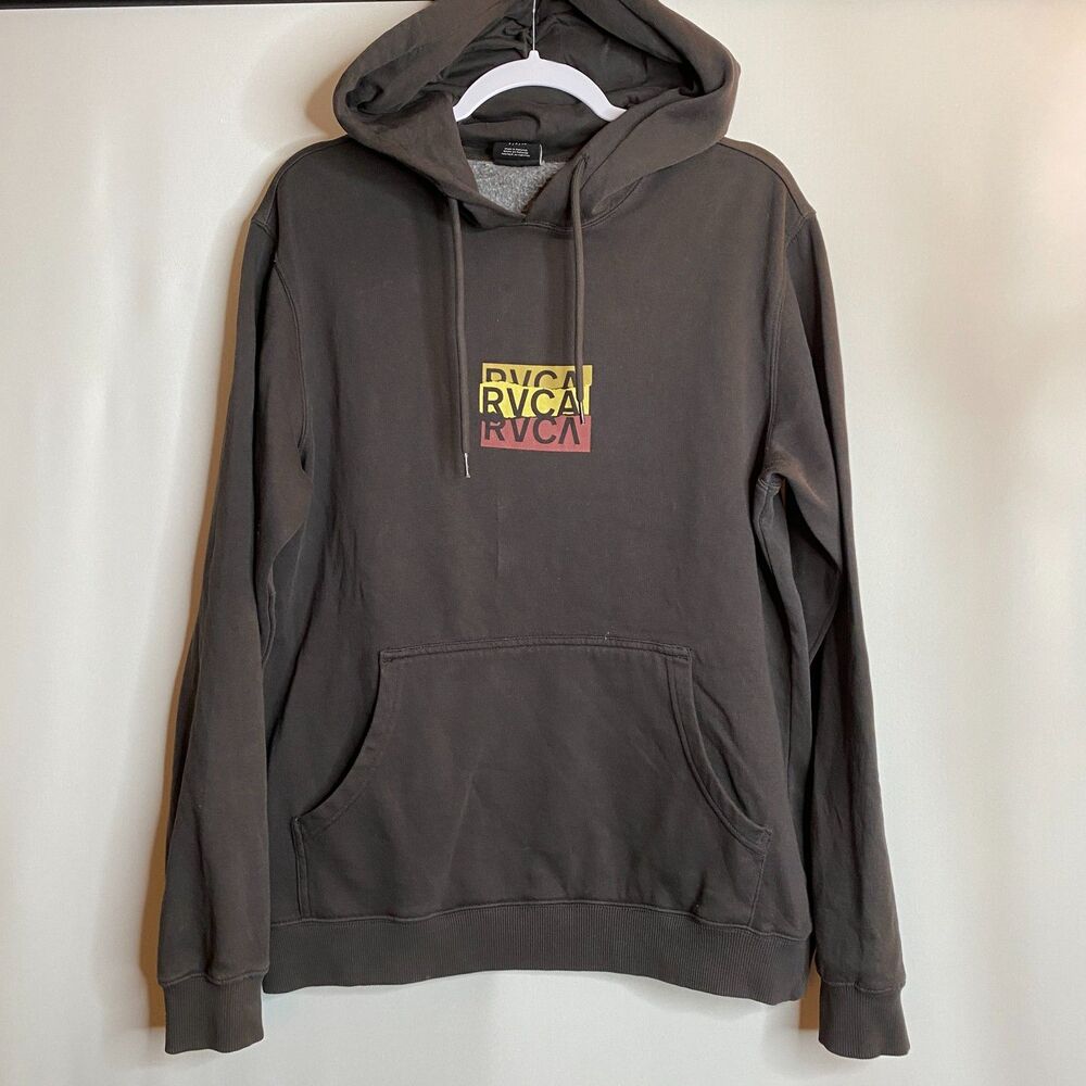RVCA Grey Hoodie Streetwear Front Back Graphic Logo Mens Small